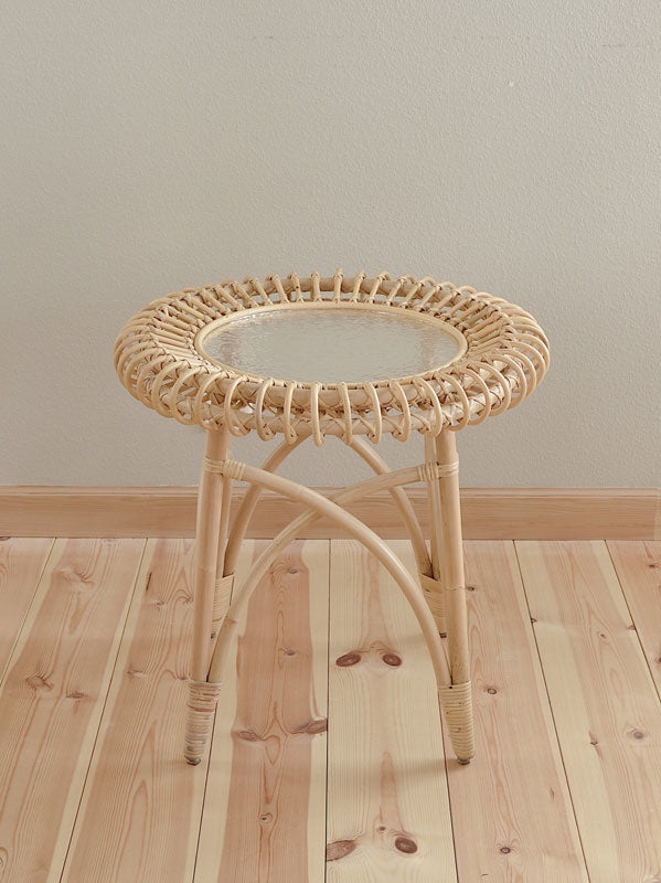 ラタン ガラストップ サイドテーブル Rattan GlassTop LowTable KIBIROI