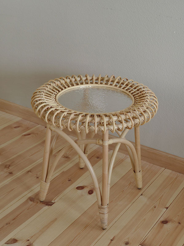ラタン ガラストップ サイドテーブル Rattan GlassTop LowTable KIBIROI