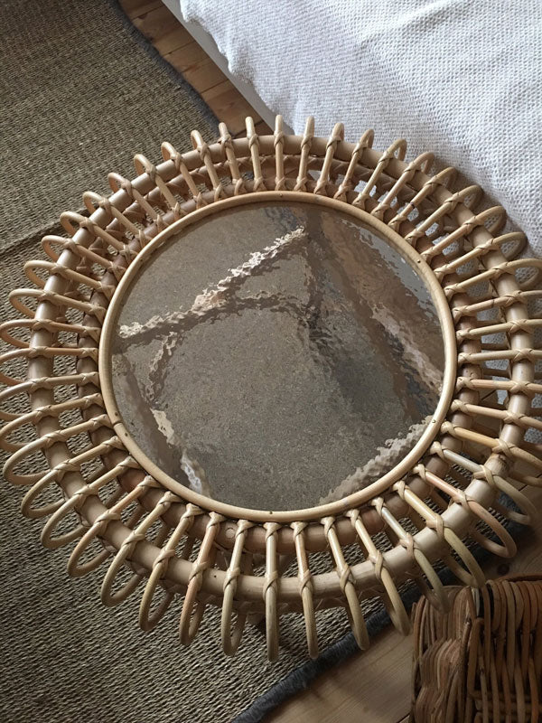 ラタン ガラストップ サイドテーブル Rattan GlassTop LowTable KIBIROI